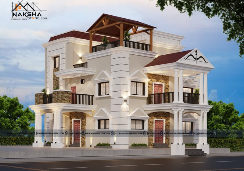 50×50 Traditional House 3D Elevation Design